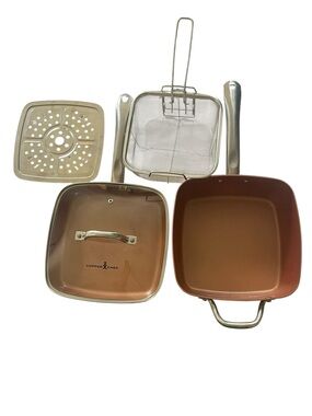 5-piece Copper Chef Nonstick Square Grill Pan Set with Lid and Accessories  9.5”